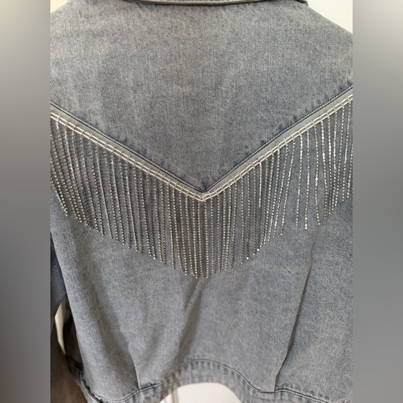 Windsor Rocker-Chic Rhinestone Fringe Denim Jacket, size L - Picture 13 of 14